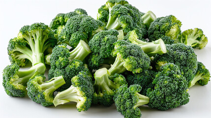 Fresh Green Broccoli Florets on White Background Healthy Food Nutrition