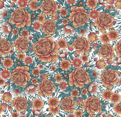Roses Seamless Pattern. Floral illustration in retro style.