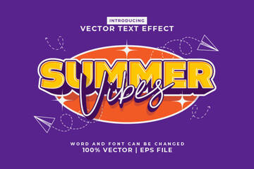 Editable text effect Summer Vibes 3d Cartoon template style premium vector