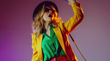 Fashionable Woman With Microphone