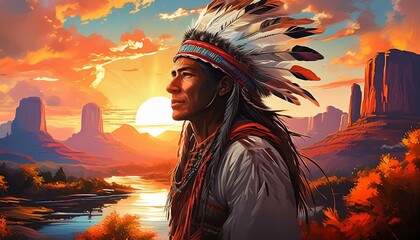 Illustration of a native american indian chief