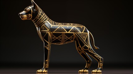 an ancient egyptian dog that is black and gold, with gold details.