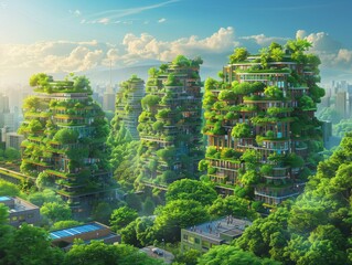 Futuristic Green Eco-Towers in Urban Landscape