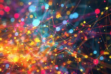Dynamic arrays of colorful digital strands forming a complex web of communication points.