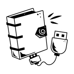 Download doodle icon of usb book 