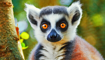 Naklejka premium Lemur looking, Ring-tailed lemur Lemur catta wild portrait