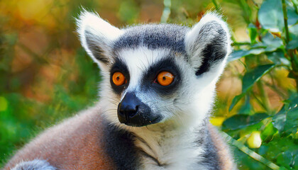 Naklejka premium Lemur looking, Ring-tailed lemur Lemur catta wild portrait