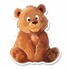 Cute bear cartoon on a White Canvas Sticker,vector image