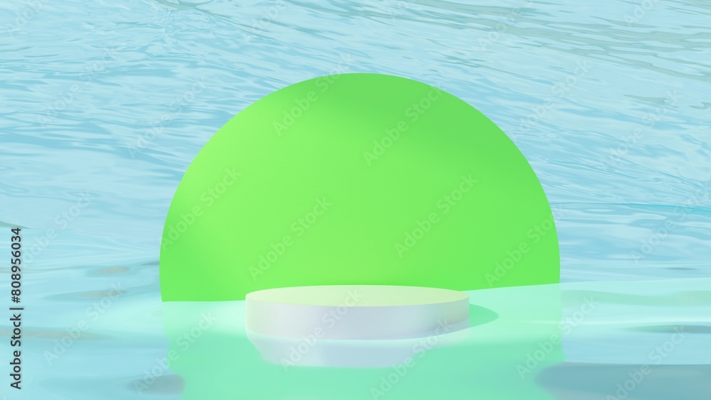 Poster beautiful summer product display background. 3d rendered podium submerged in a pool of glowing water