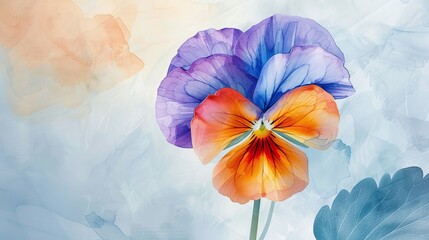 Painted with finesse, the Pansy flower flourishes in watercolor, its distinct markings and vivid hues capturing the essence of its playful spirit and enduring beauty.