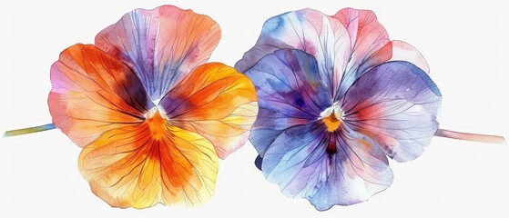 Playfully painted in watercolor, the Pansy flower emerges with its charming "faces" in shades of purple, yellow, and white, each petal adorned with delicate lines like brushstrokes.