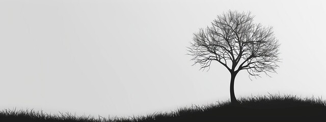 A simple white background with a single black line drawing of a tree silhouette.