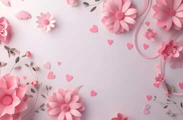 "Mother's Day Mockup" text with paper cut flowers and hearts on a white background. A cute graphic design, suitable for Mother’s day theme decoration or branding of products