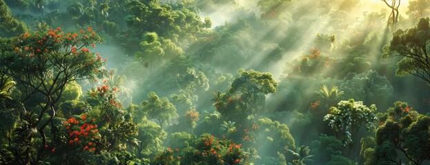 Bird's Eye View of Dense Rainforest Canopy with Wildlife