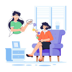 Here’s a flat illustration depicting online counselling 