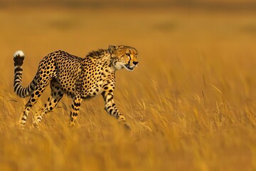 majestic cheetah in full stride across golden savanna wildlife photography