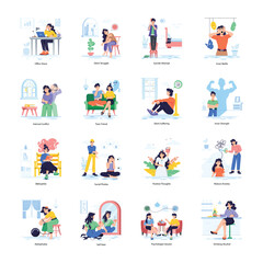 Fototapeta premium Set of Mental Disorders Flat Style Illustrations