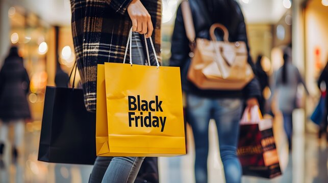 person with shopping bag with the phrase black friday