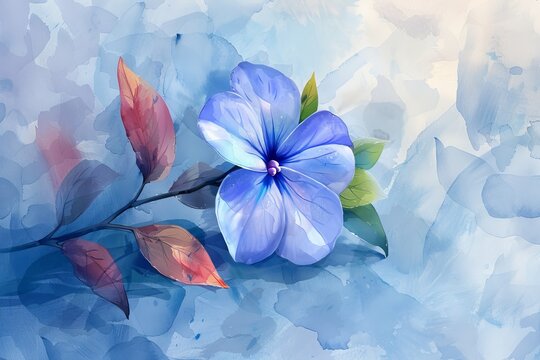 In the soft washes of watercolor, the Periwinkle flower radiates with timeless elegance, its delicate form and subtle colors adding a touch of whimsy and grace to any artistic composition.