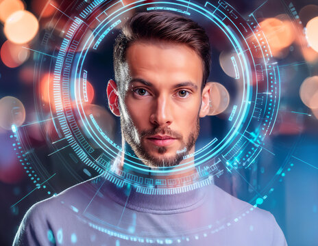 man with holographic dashboard