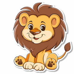 Cute lion cartoon on a White Canvas Sticker,vector image