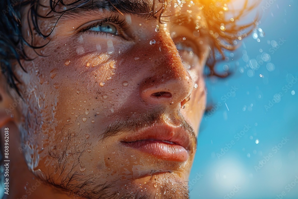 Poster intriguing composition with clear water droplets and color gradient