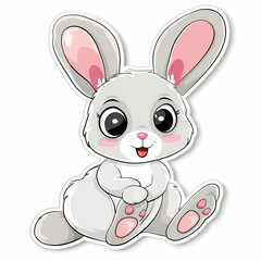 Cute rabbit cartoon on a White Canvas Sticker,vector image