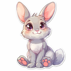 Cute rabbit cartoon on a White Canvas Sticker,vector image