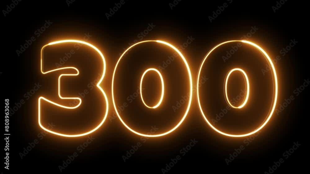 Aufkleber 300 number text font with neon light. luminous and shimmering haze inside the letters of the text th