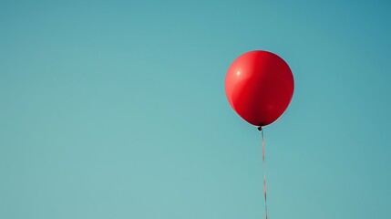 A single red balloon floating against a plain blue sky.