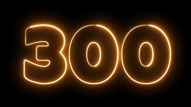300 number text font with neon light. Luminous and shimmering haze inside the letters of the text 
three hundred. 300 number neon sign.