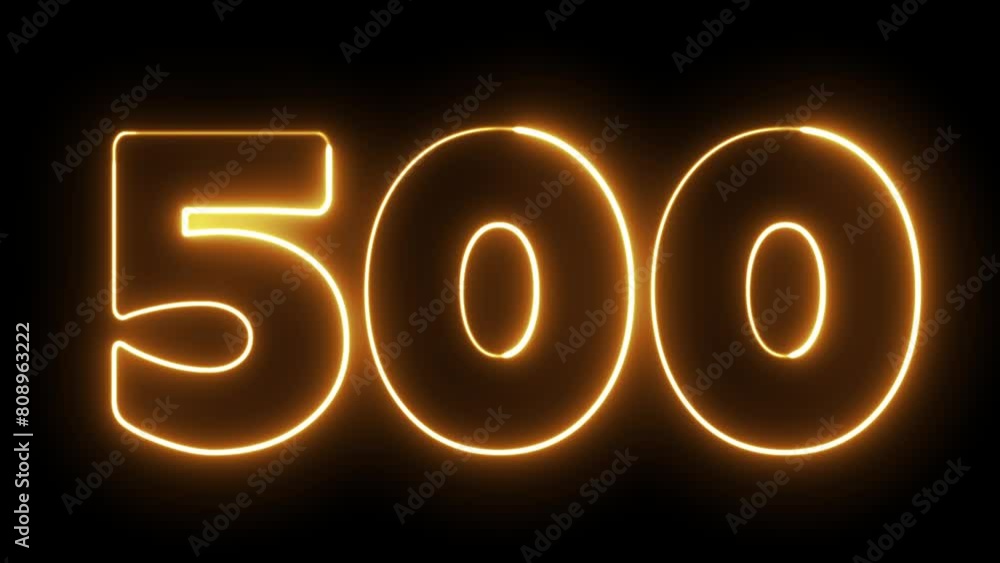 Poster 500 number text font with neon light. luminous and shimmering haze inside the letters of the text fi