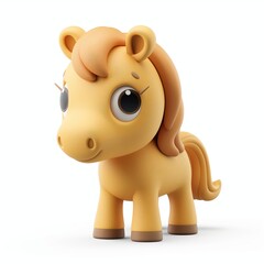 Cute Pony Cartoon Clay Illustration, 3D Icon, Isolated on white background