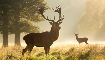 Naklejka na ściany i meble red deer in morning sun