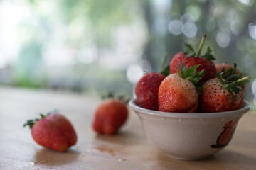 Close up of fresh strawberrys in bowl