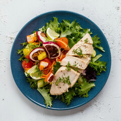 Chicken fillet with salad Healthy food keto diet diet lunch concept Top view on white background