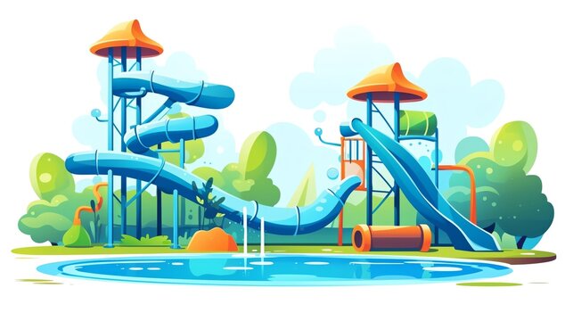 blue water slides in a park setting clip art preview