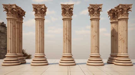 Palace antique pillars. Medieval building architecture.