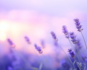 Lavender field at sunset with a blurred background in shades of purple., background
