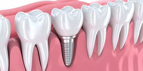 Dental implant. Dental surgery. Healthy teeth and dental implant, stomatology poster.