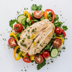 Chicken fillet with salad Healthy food keto diet diet lunch concept Top view on white background