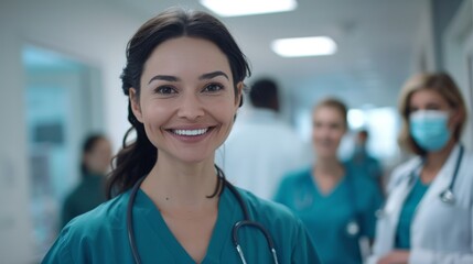 Fototapeta premium Smiling Nurse in Hospital Hallway