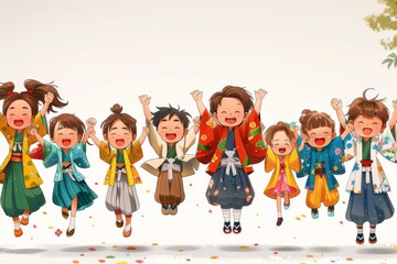 子供たちはジャンプしている