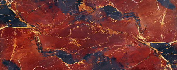 Sleek cinnamon red  navy marble effect with golden veins designed to replicate a high-end stone surface