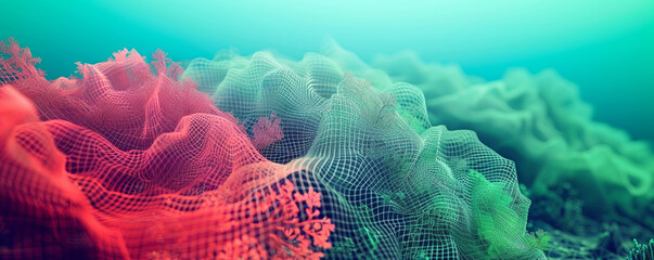 Tropical reef gradient from coral red to seafoam green in an underwater abstract wireframe vibrant  exotic