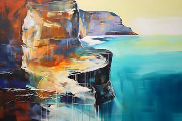 inspiring ocean overlooking cliffs. abstract landscape painting, generative ai
