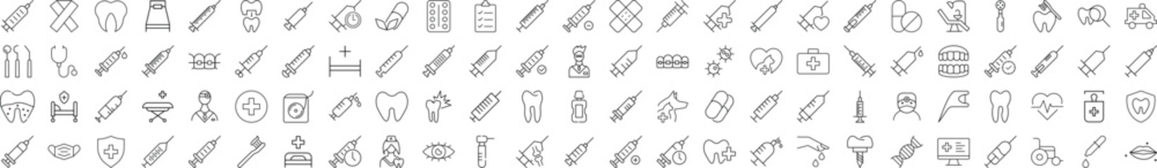 Medicine, Clinic, Doctor Outline Linear Icons of Thin Line. Illustrations for web sites, apps, design, banners and other purposes