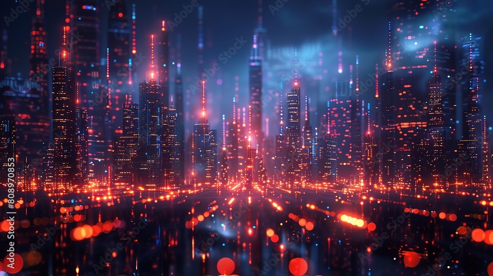 Poster abstract representation of futuristic technology communication networks against a backdrop of illumi