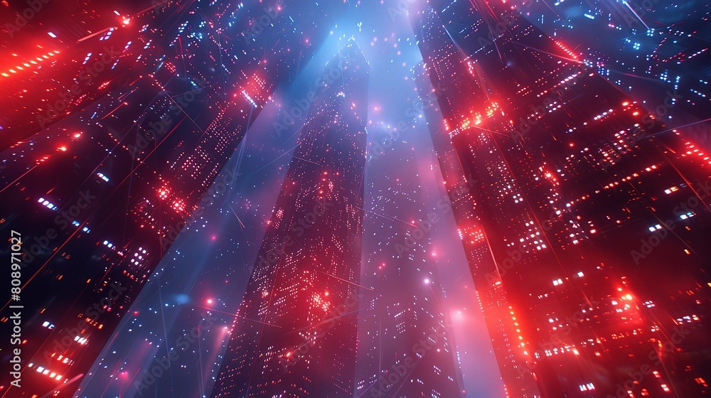 Poster abstract representation of futuristic technology communication networks against a backdrop of illumi