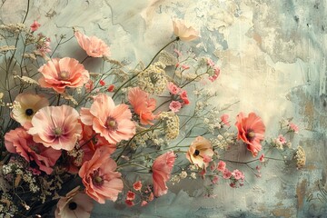 Spring summer border template floral background. Light air delicate artistic image, free space.